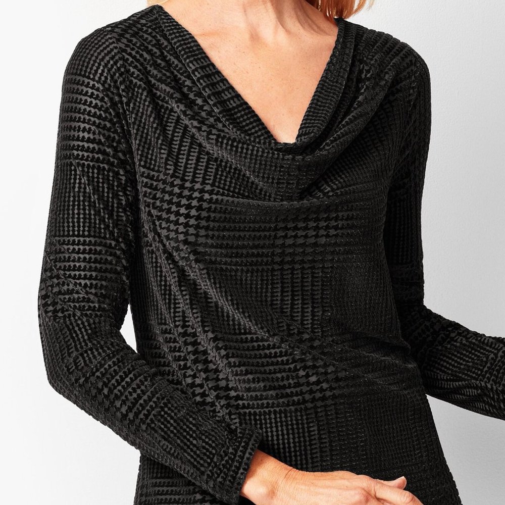 NWT TALBOTS - HOUNDSTOOTH VELVET BURNOUT COWLNECK